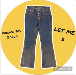 Vintage 90s Bongo Flocked Low Rise Flare Baby Bell Jeans Juniors